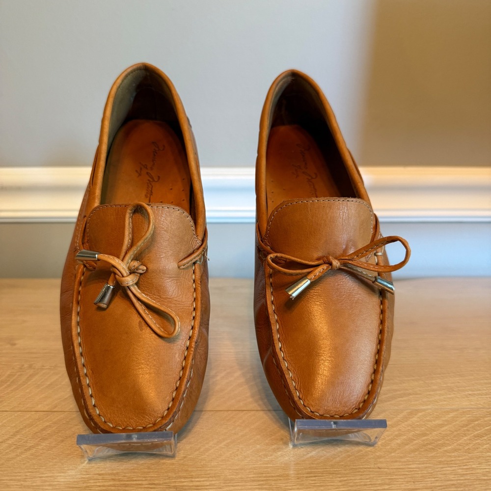 Massimo Matteo Womens Tan Leather Driving Loafers Bow Moccasin MM-306 Size 7 B